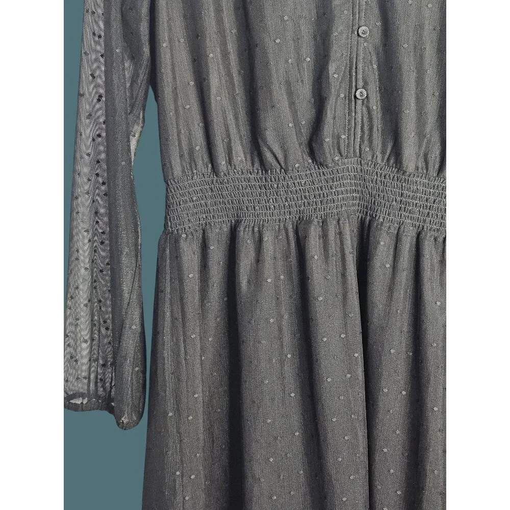 Danielrainn Black V Neck Polka Dot Sheer Long Sleeve Dress Women Large - Picture 8 of 11